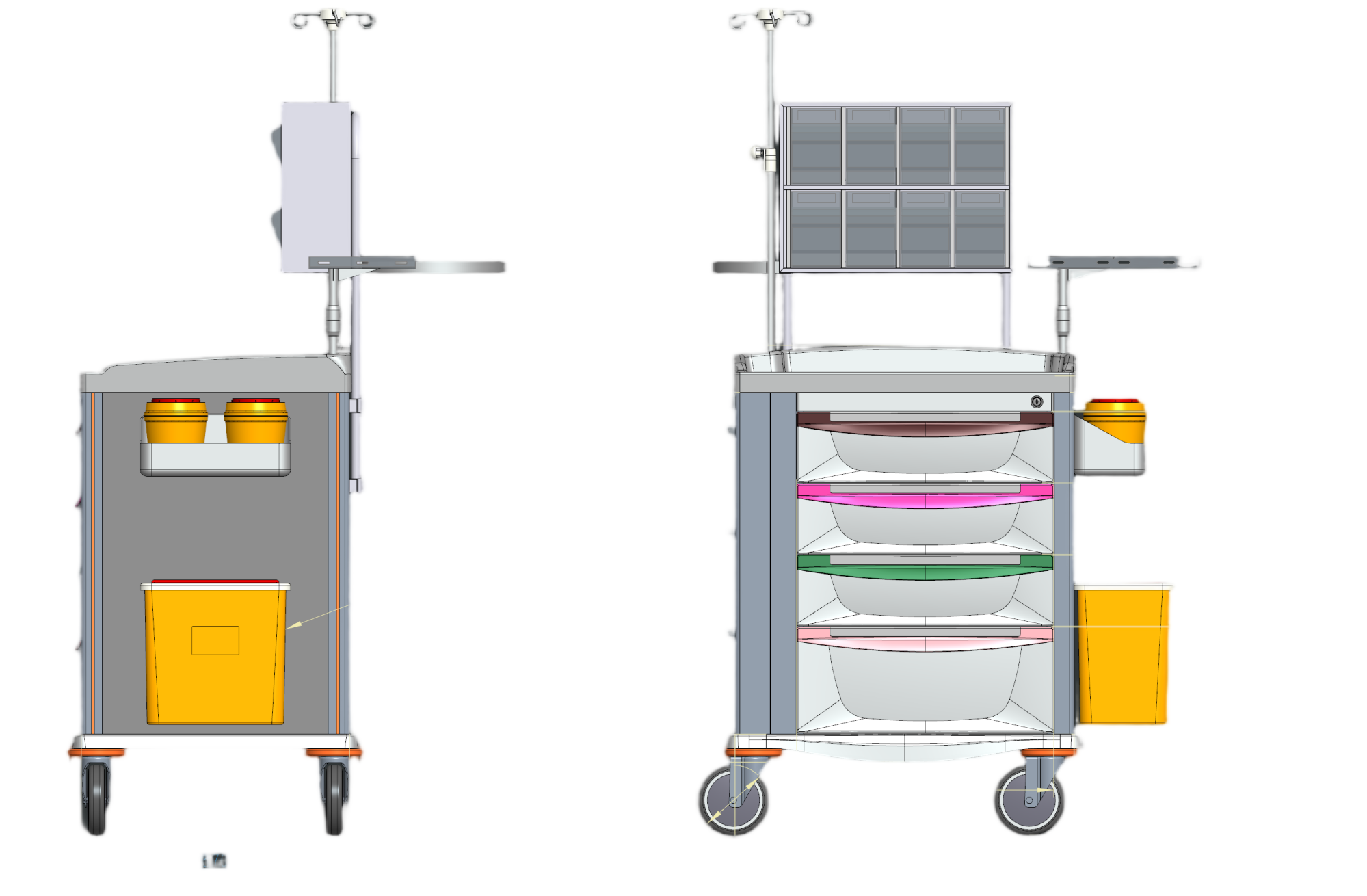 Custom OEM Medical Trolley Manufacturing Examples OEM custom medical trolleys in different accessories configurations