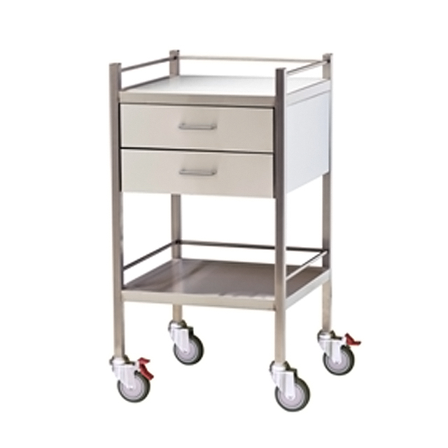 Stainless Steel 2 Drawers Hospital Treatment Cart