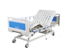 Patient care electric hospital bed with height adjustment, CPR, aluminum side rails, and stamping surface