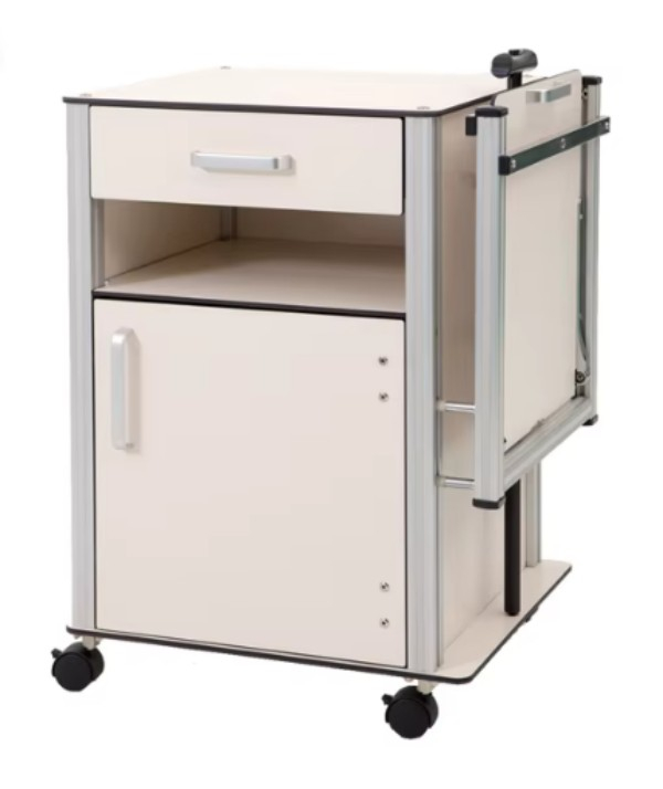 Ergonomic bedside locker designed for medical use, featuring moisture-resistant HPL board