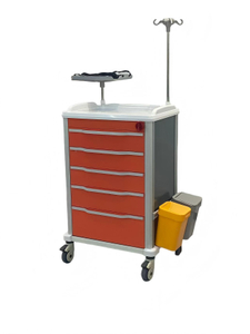 Hospital emergency medication cart with oxygen cylinder holder and CPR board