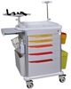 ABS emergency trolley with color drawers, IV pole, and defibrillator shelf for hospitals