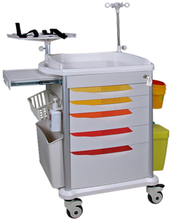 ZQ-ET760-01K Hospital ABS Emergency Trolley With 5 Drawers & IV Pole