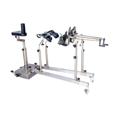 Stainless steel orthopedic traction frame with adjustable lifting and C-arm compatibility for surgical use