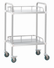 2-tier stainless steel lab rolling cart with lockable wheels for clinic and hospital use