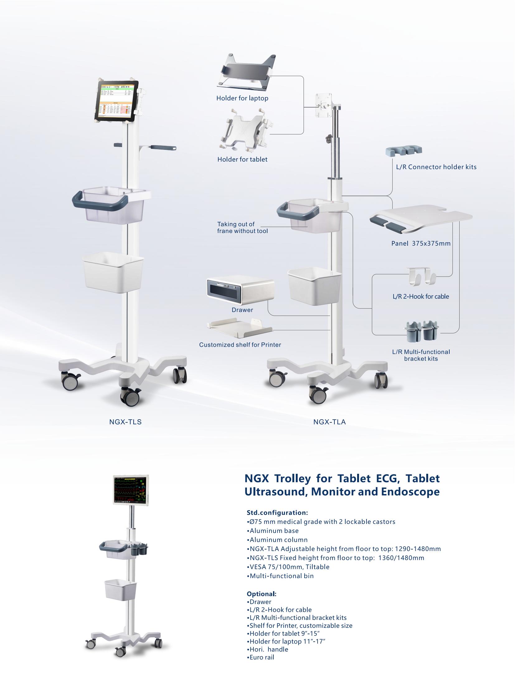 Tablet Ultrasound Cart Medica Mobile ECG Monitor Cart
