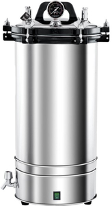 portable steam pressure autoclave with stainless steel body and dual safety valve