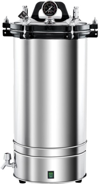 portable steam pressure autoclave with stainless steel body and dual safety valve
