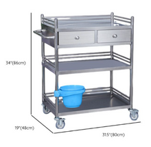 3-Layer Stainless Steel Medicine Trolley with Drawers