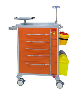 ZQ-ET650-B11 Five Drawer Emergency Trolley with CPR Board & Waste Bin – Medical Cart
