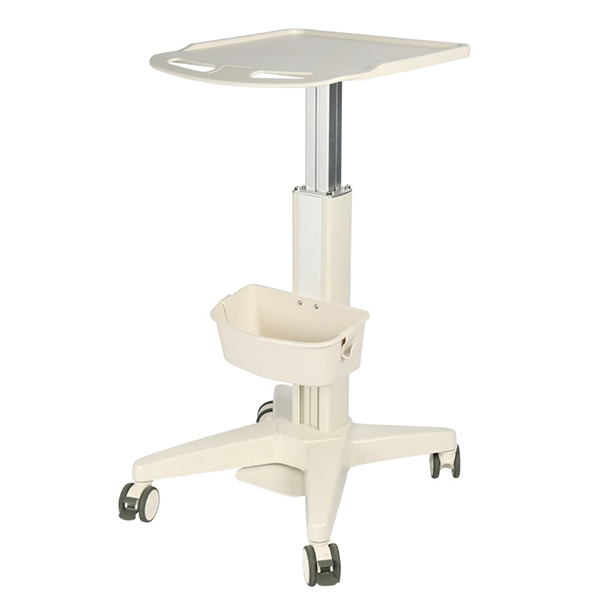 Adjustable rolling patient monitor cart with brake wheels and ergonomic height design for hospitals