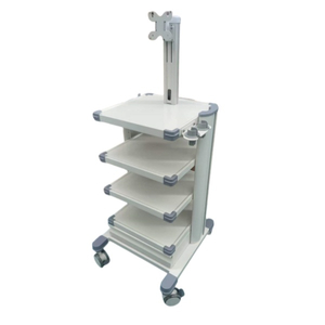 Lockable mobile endoscopy trolley for hospital imaging with adjustable shelves
