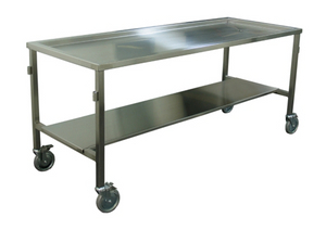 304 stainless steel mortuary trolley with two shelves and drainage hole for autopsy and forensic laboratory use