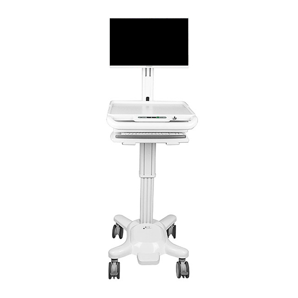 Aluminum mobile computer workstation cart with adjustable height for hospital IT use