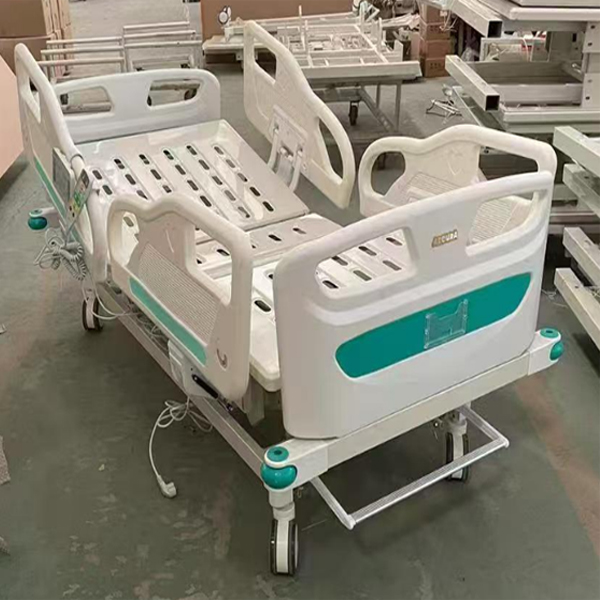 Electric hospital bed with side rails and ABS headboard