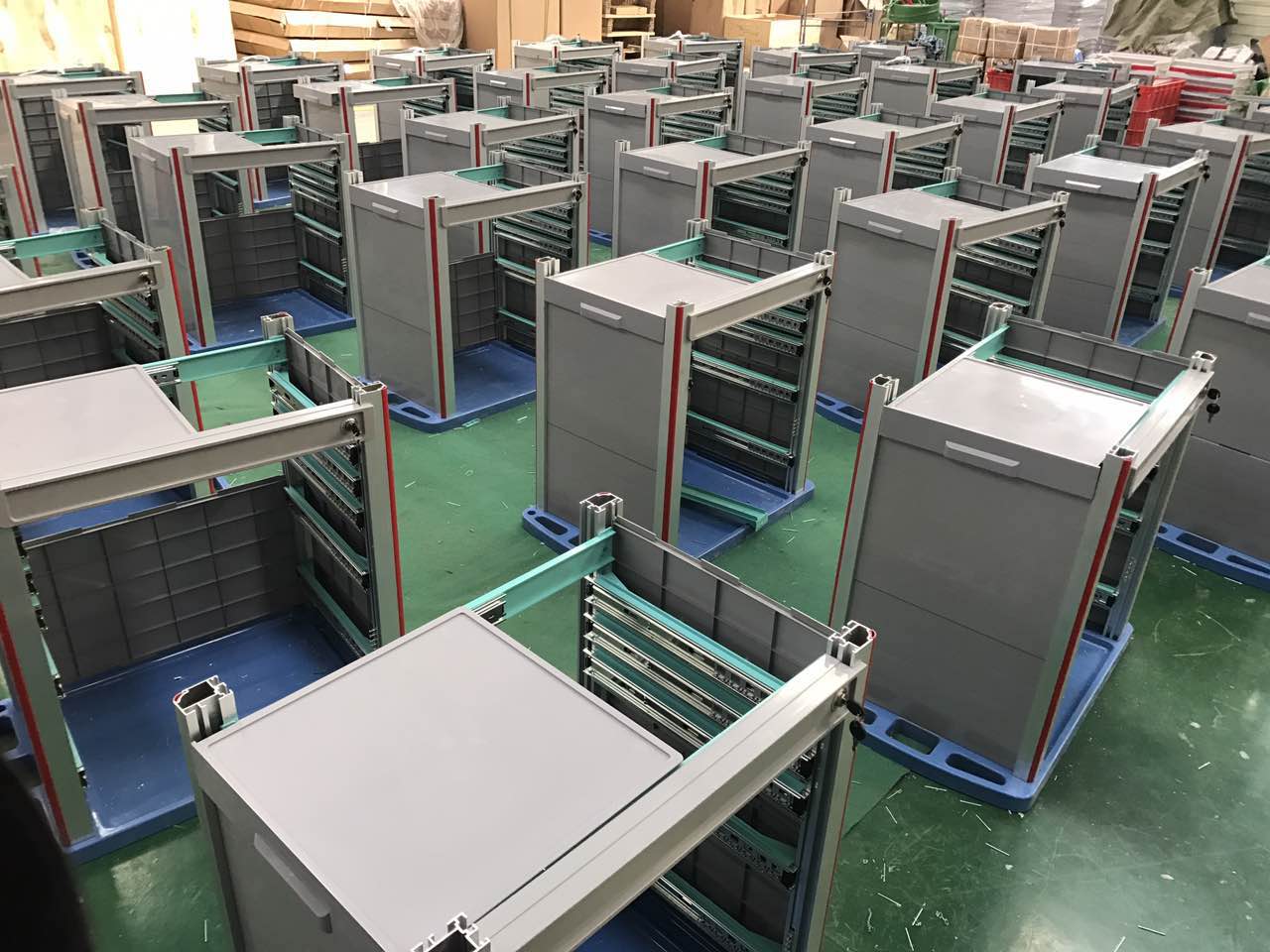 Medical trolleys during assembly and production inspection