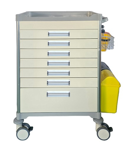 Lockable aluminum hospital procedure cart with soft-close drawers and eLock system