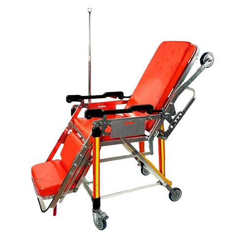 ambulance stretcher trolley with chair conversion and safety belts