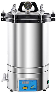 SUS304 desktop steam sterilizer with LED display and dual scale pressure gauge for clinics and labs