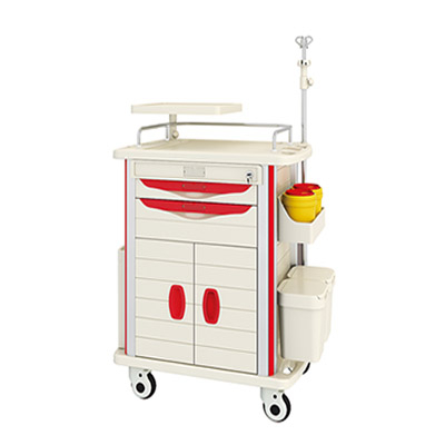 ABS emergency treatment cart featuring extendable IV pole