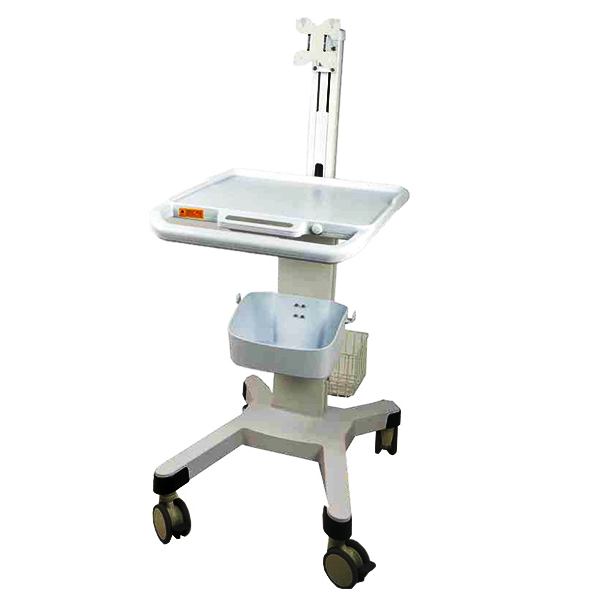 Adjustable Aluminum ventilator cart with basket and locking wheels for ICU use