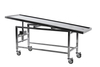Adjustable stainless steel autopsy station with drainage hole and caster brakes for medical and forensic use