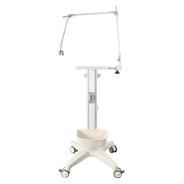 Ventilator trolley with locking wheels and die-cast base for ICU