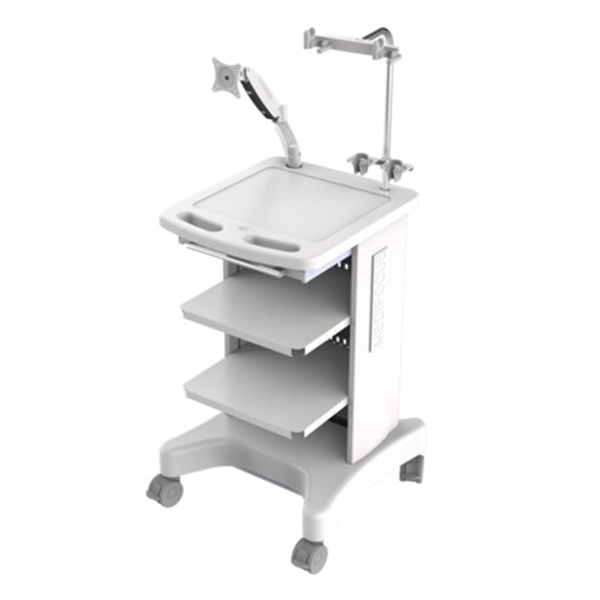 Compact adjustable endoscope cart with lockable drawers and durable frame for medical applications