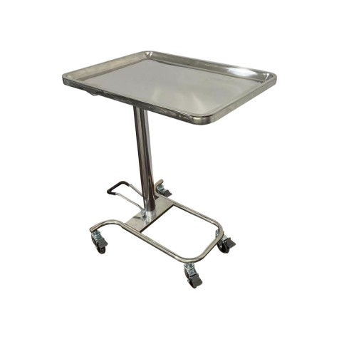 Stainless steel hydraulic lifting instrument trolley with foot pedal system, detachable tray, and silent wheels for hospital and surgical use